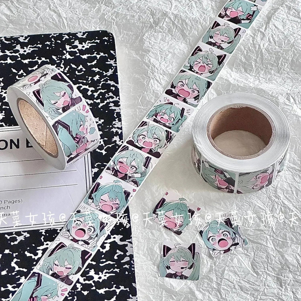 New500PCS Japanese Classic Anime Hatsune Miku Roll Sticker Handbill Material Cute High Appearance Level Envelope Sealing Sticker (ONLINE ORDER ONLY)