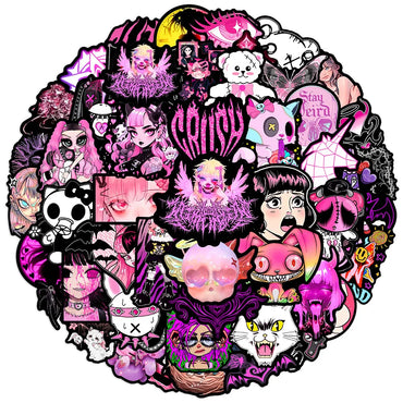 Gothic Black Pink Anime Girl Stickers Waterproof Decals for Laptop Skateboard Car (Online Order Only)
