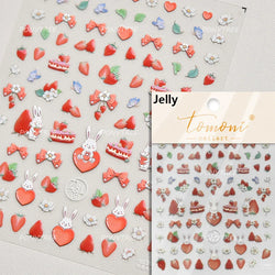 Cute Pink Strawberry Bowknot Star Lesbian Ribbon Fluttering Fruit Rhinestone Relief Adhesive Nail Art Stickers Manicure Decals (ONLINE ORDER ONLY)