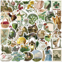 50PCS Retro Plant Stickers Waterproof Decals for Water Bottle Laptop Suitcase Skateboard Guitar (Online Order Only)