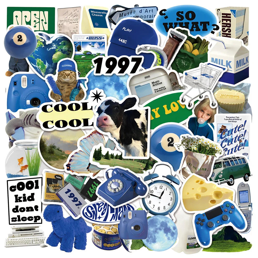 10/30/50PCS Ins Style Cartoon Stickers Cute Blue Decals For Phone Skateboard Suitcase Bike Fridge Notebook Graffiti DIY Kids Toy (Online Order Only)