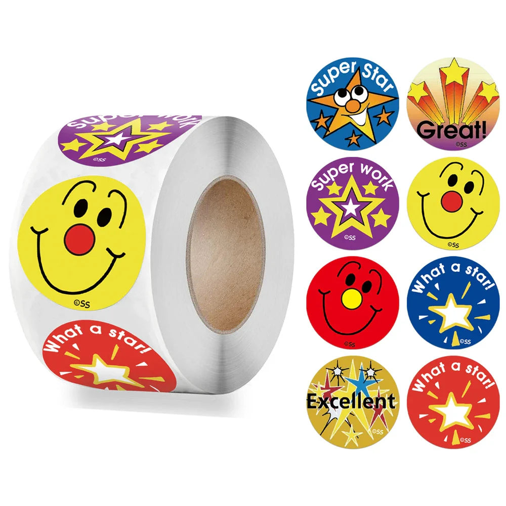100-500pcs Cute Reward Stickers Roll with Word Motivational Stickers for School Teacher Kids Student Stationery Stickers Kids (Online Order Only)