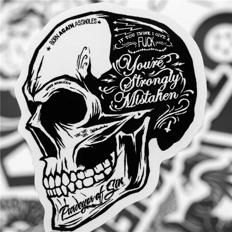 10/30/50pcs Black & White Skull Rock Mixed Graffiti Stickers Hip Hop Cartoon Stickers (ONLINE ORDER ONLY)
