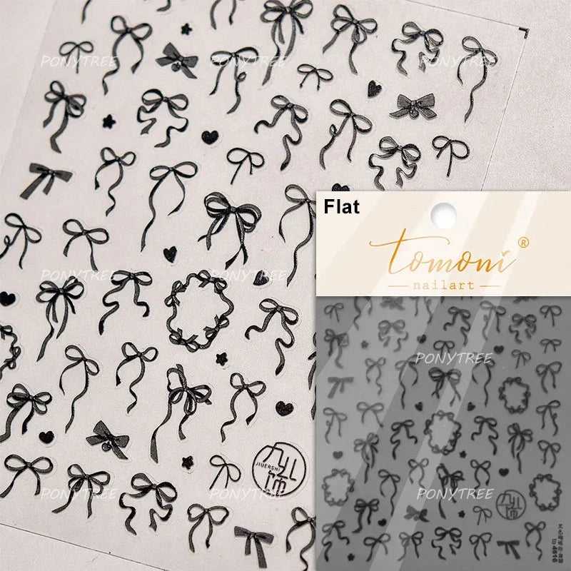 Colourful Tender Bowknot Embossment Shiny Tie Delicate Elegant 3D 5D Self Adhesive Nail Art Stickers Rhinestone Manicure Decals (ONLINE ORDER ONLY)