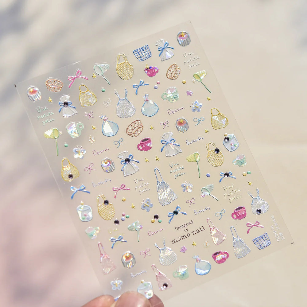 Cute Dream Catcher Net Bag Water Cup Woven Mesh Star Dreamy Bowknot Butterfly Embossed Adhesive Nail Art Sticker Manicure Decal (ONLINE ORDER ONLY)