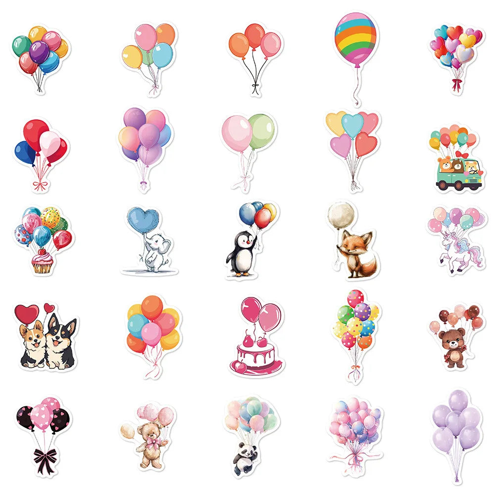 10/30/50PCS Cartoon Balloon Stickers Festive Atmosphere Ornament Decals DIY Laptop Phone Guitar Diary Scrapbook Bike Kids Toy (ONLINE ORDER ONLY)