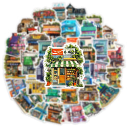 10/30/50PCS Japanese Store Stickers Aesthetic Flower House Cartoon Decals DIY Scrapbooking Stationery Phone Guitar Toys Sticker (Online Order Only)