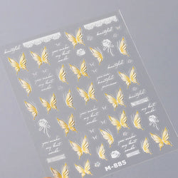 Yellow Butterfly Rose Flower Lace Gradual Wing Charming Romantic Jelly Camellia Self Adhesive Nail Art Stickers Manicure Decals (Online Order Only)