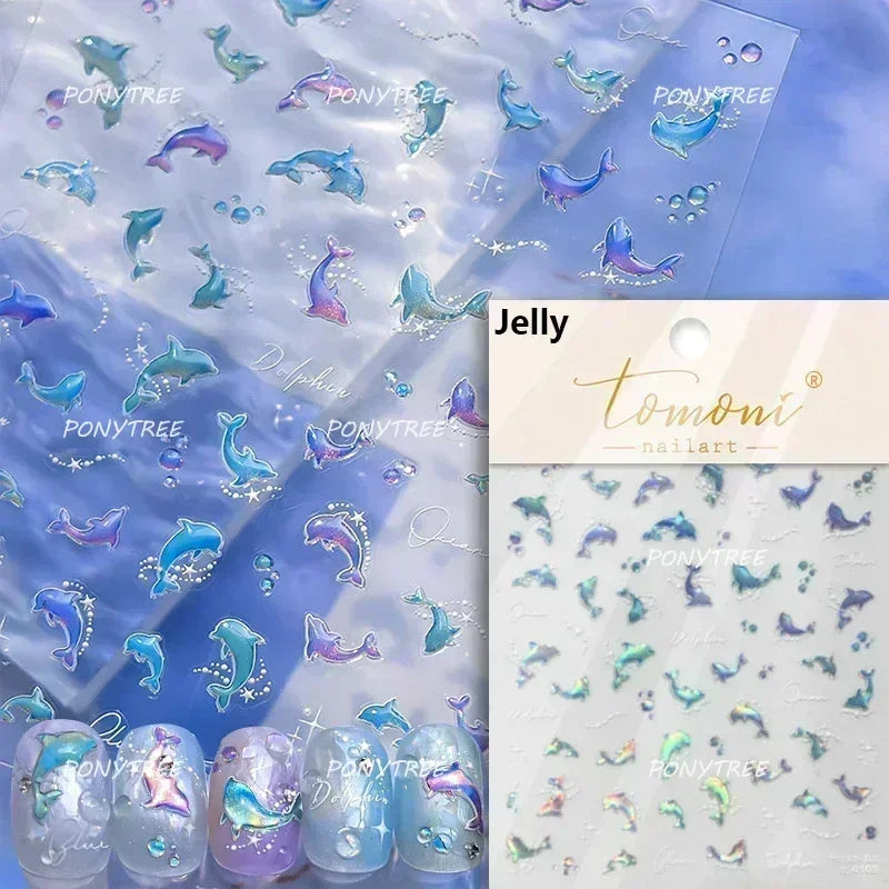 Beach Colourful Conch Dolphin Shell Starfish Jellyfish Star Summer Sea Wave Vacation Mode Water Bubble Nail Art Stickers Decals (Online Order Only)
