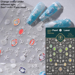 Marine Shell Starfish Ocean Elements Pearl Star Fishing Net Colourful Underwater Organisms 5D Nail Art Stickers Manicure Decals (Online Order Only)