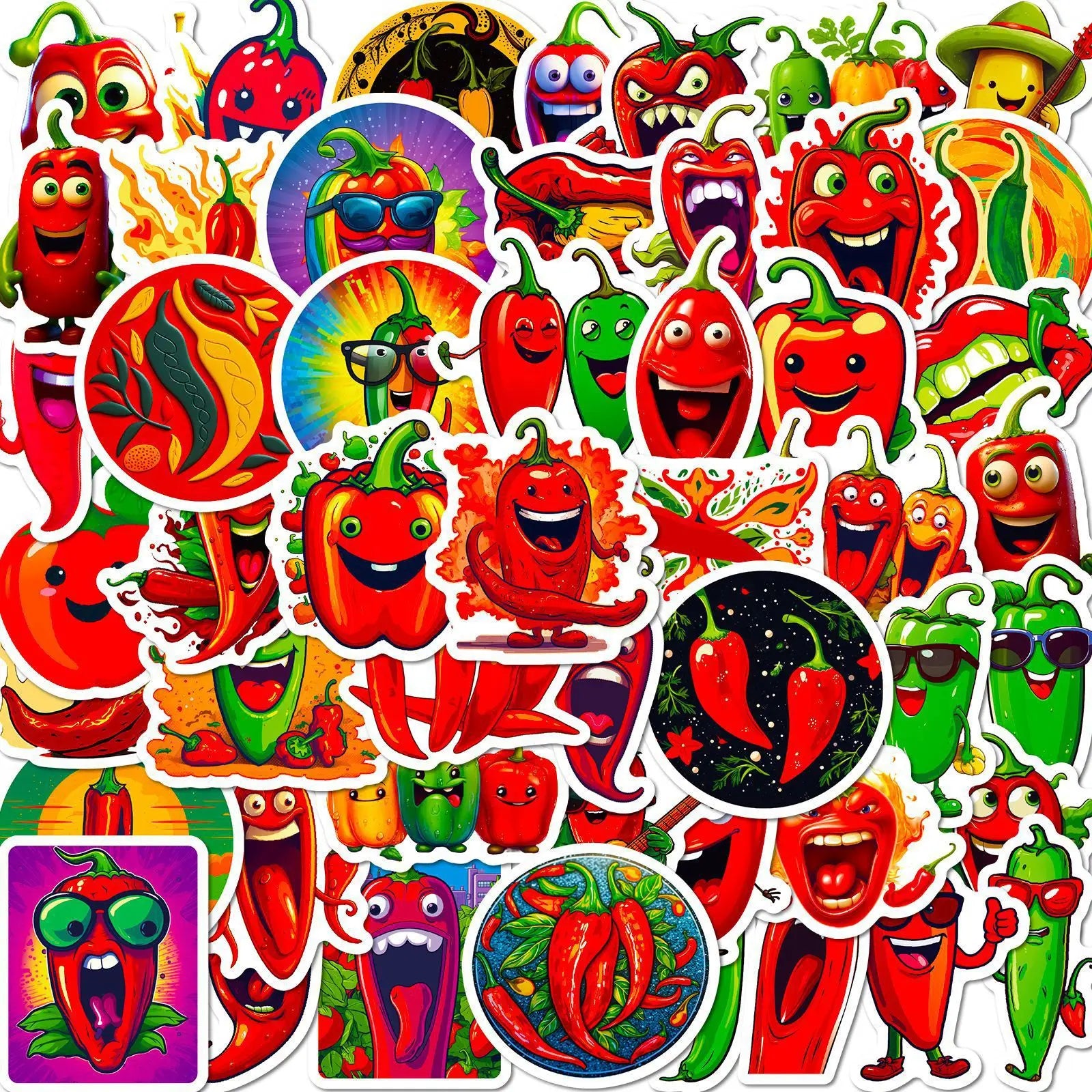 50Pcs Cartoon Pepper Graffiti Stickers for Helmet Wall DIY Decoration (ONLINE ORDER ONLY)