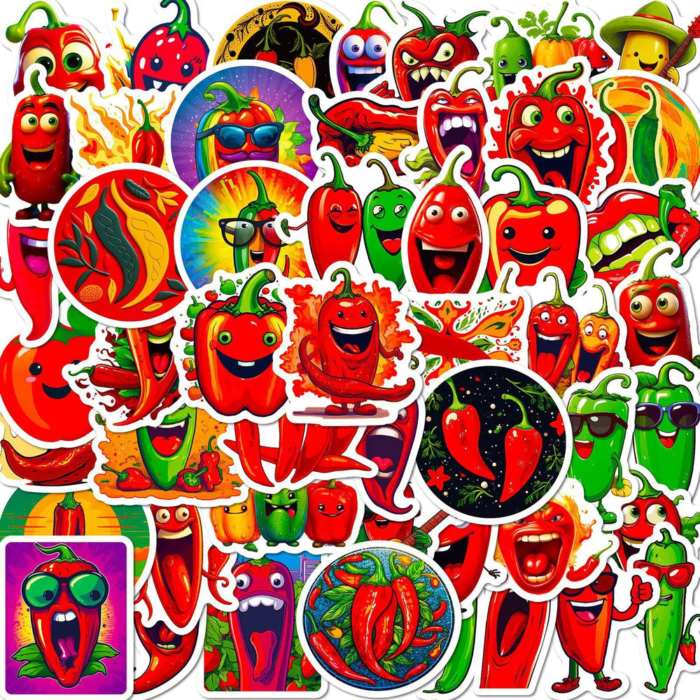 50Pcs Cartoon Pepper Graffiti Stickers for Helmet Wall DIY Decoration (ONLINE ORDER ONLY)