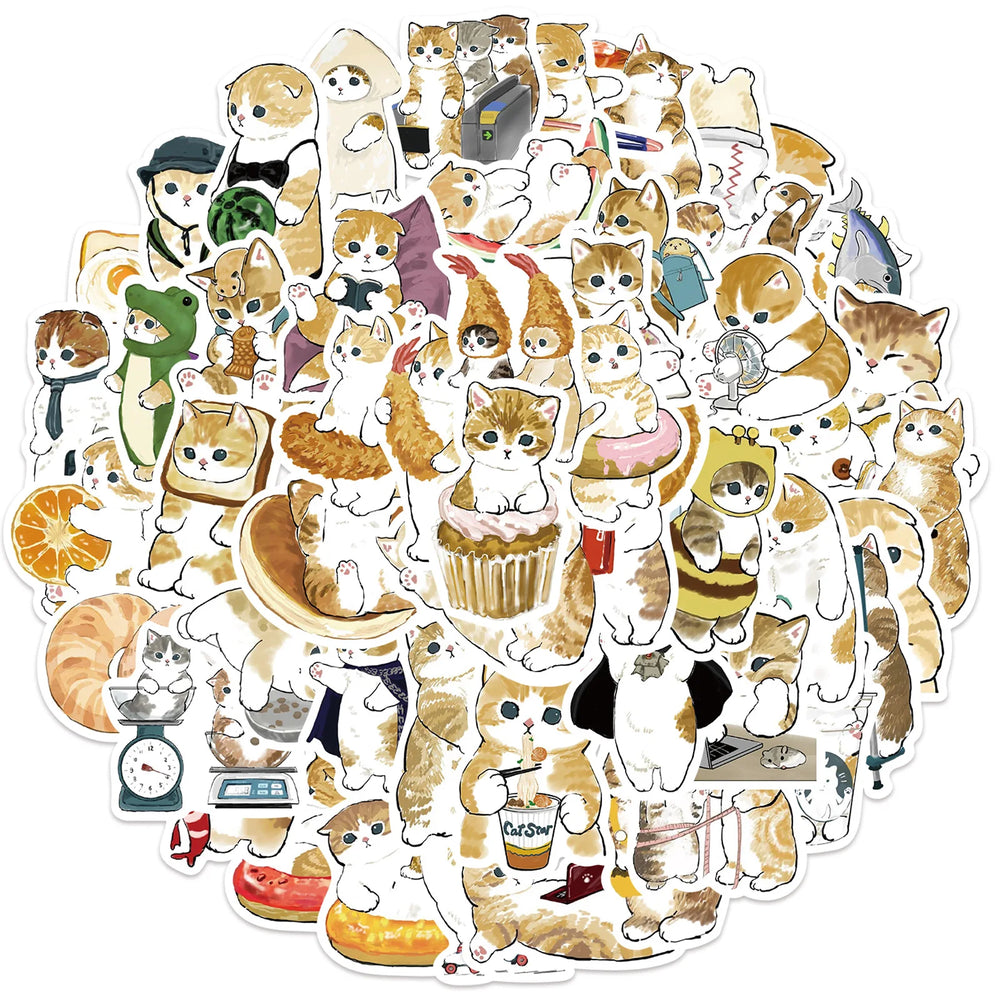 Cute Cat Vinyl Stickers | 64 PCS | Waterproof for Laptop, Guitar, Motorcycle, Bike, Skateboard, Luggage, Phone (ONLINE ORDER ONLY)