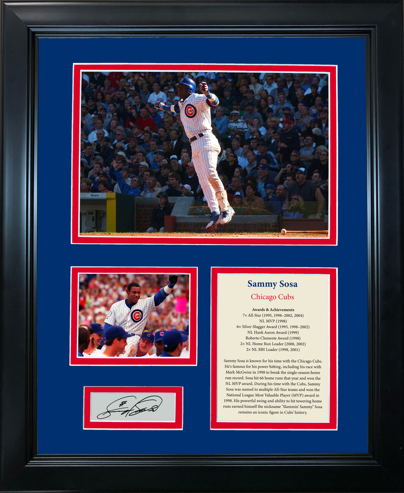 Framed Sammy Sosa Hall of Fame Facsimile Laser Engraved Signature Auto Baseball 11"x14"Photo Sig Collage (ONLINE ORDER ONLY)