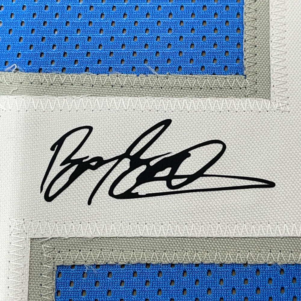 Framed Facsimile Autographed Barry Sanders 35x39 Detroit Blue Reprint Laser Auto Football Jersey Size Men's XL (ONLINE ORDER ONLY)