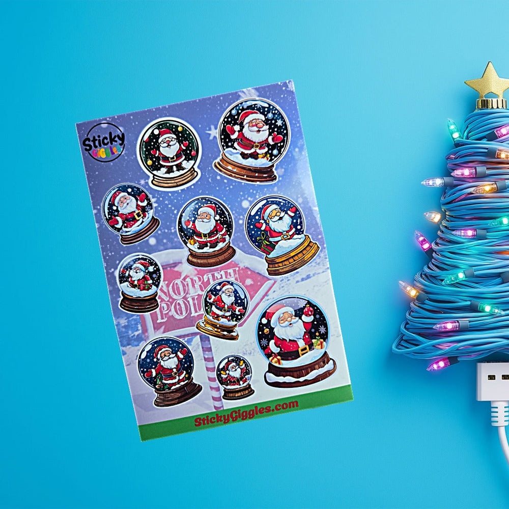 Santa in a Snow Globe Christmas Sticker Sheet 10 Stickers (ONLINE ORDER ONLY)