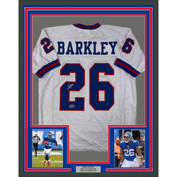 Framed Facsimile Autographed Saquon Barkley 35x39 New York Color Rush White Reprint Laser Auto Football Jersey (ONLINE ORDER ONLY)
