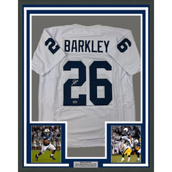 Framed Facsimile Autographed Saquon Barkley 35x39 Penn State White Reprint Laser Auto College Football Jersey (ONLINE ORDER ONLY)