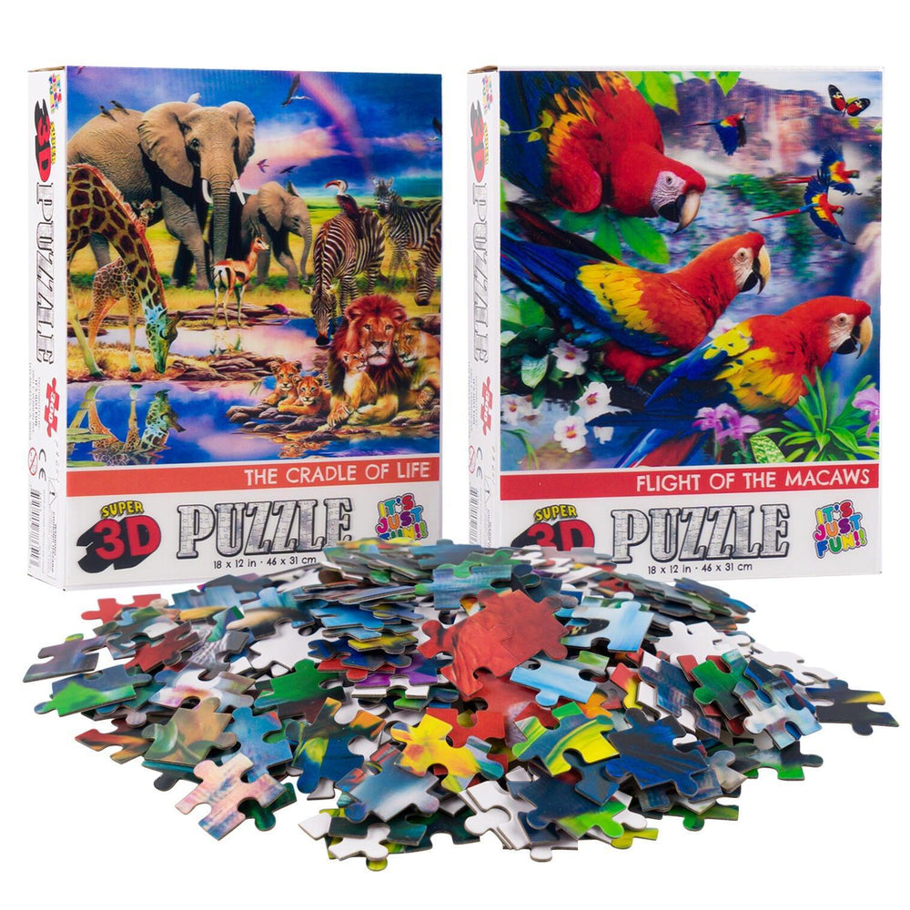 Savanna Animals & Macaws Set of 2 300 Piece Lenticular Jigsaw Puzzles Prime 3D (ONLINE ORDER ONLY)