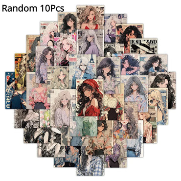 10/30/60PCS Cartoon Cute Anime Girl Stickers Aesthetic DIY Laptop Phone Skateboard Motorcycle Car Waterproof Sticker for Kids (Online Order Only)