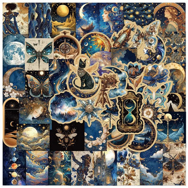 10/50Pcs Cool Golden Gothic Cat Moon Graffiti Stickers Punk Outer Space Planet Decals Laptop Luggage Phone Waterproof Sticker (ONLINE ORDER ONLY)