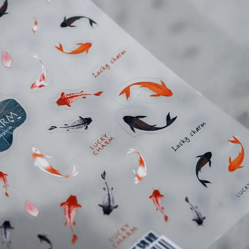 Chinese Black Red Lucky Carp Fish 3D Self Adhesive Nail Art Stickers 5D Soft Relief Nail Phone Decals Goldfish Beach Sea Summer (ONLINE ORDER ONLY)