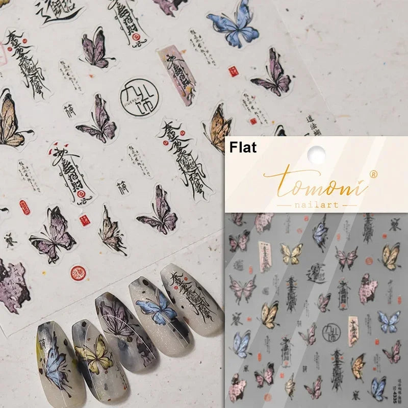 Charming Beautiful Black White Small Butterfly Flower Petal Love Heart Bowknot 5D Self Adhesive Nail Art Sticker Manicure Decals (Online Order Only)