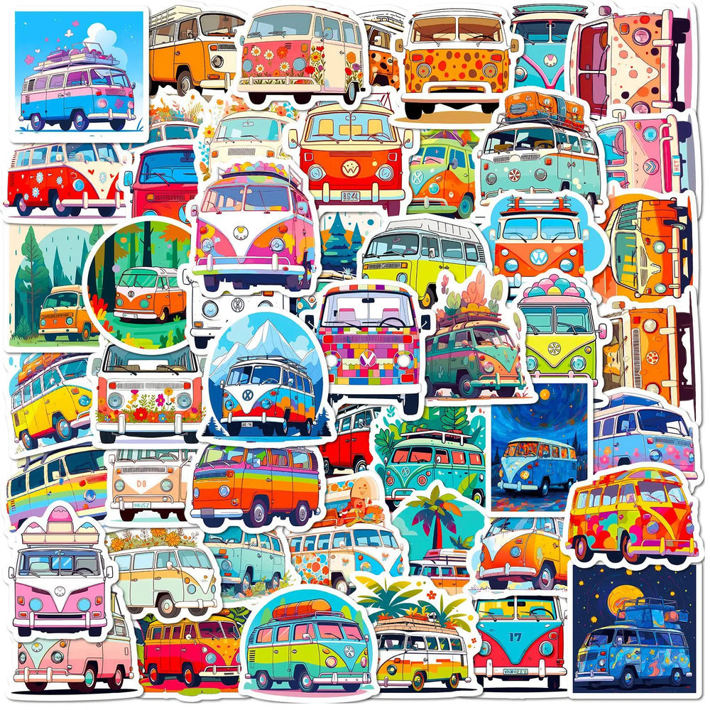 50pcs Float Cartoon Transportation Children's Enlightenment Education Hip Hop Bus Graffiti Waterproof Sticker (Online Order Only)