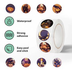 500Pcs/roll Halloween Pumpkin Sticker Kawaii Cartoon Kids Reward Stickers Gift Decoration Decals Toys (ONLINE ORDER ONLY)