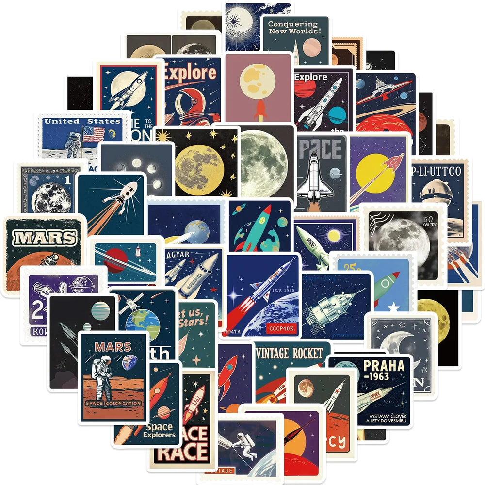 Cartoon Space Travel Stickers for Suitcase, Skateboard, Laptop, Luggage, Phone - 10/30/50 Pcs (ONLINE ORDER ONLY)