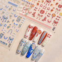 Embroidery Yunjin Brocade Tassels Bowknot Butterfly Flower Rose Camellia Adhesive Nail Art Stickers Rhinestone Manicure Decals (Online Order Only)