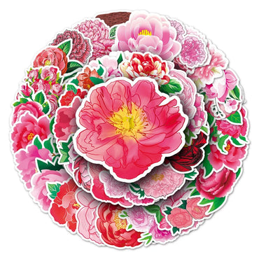 10/50Pcs Peony Stickers Cartoon Stickers Graffiti Decals Waterproof Motorcycle Luggage Guitar Skateboard Kid Gift Sticker (Online Order Only)