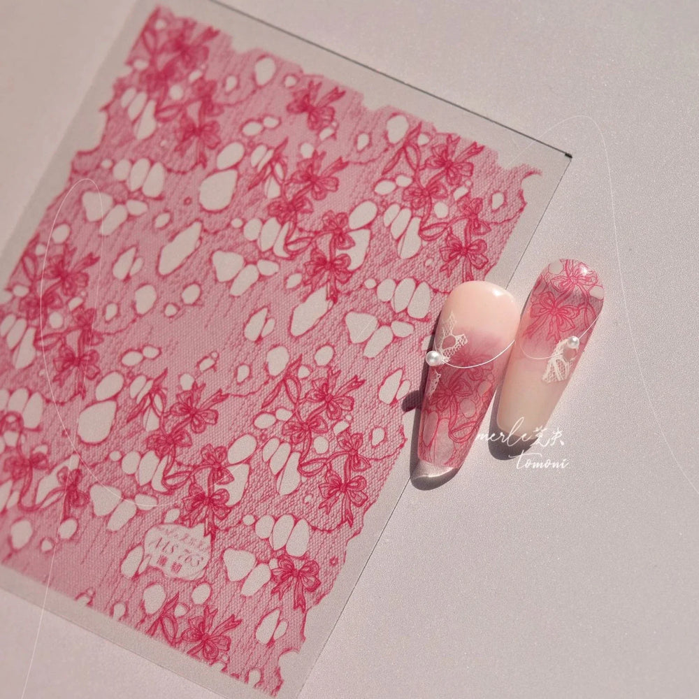 Lace Bowknot Hollow Out Fabric Art Fragmentation Sensation Petal Embossed Hottie Adhesive Nail Art Sticker Chic Manicure Decals (ONLINE ORDER ONLY)