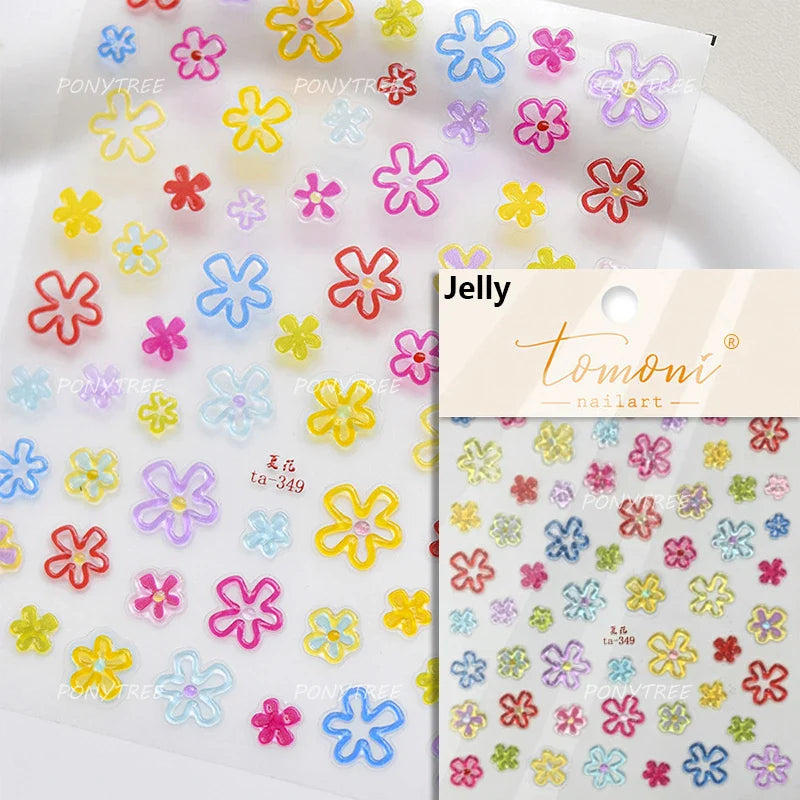 Hot Stamping Laser Silver Pink White Flower Rhinestone Pearl Irregular Petal Adhesive Nail Art Decoration Sticker Manicure Decal (ONLINE ORDER ONLY)