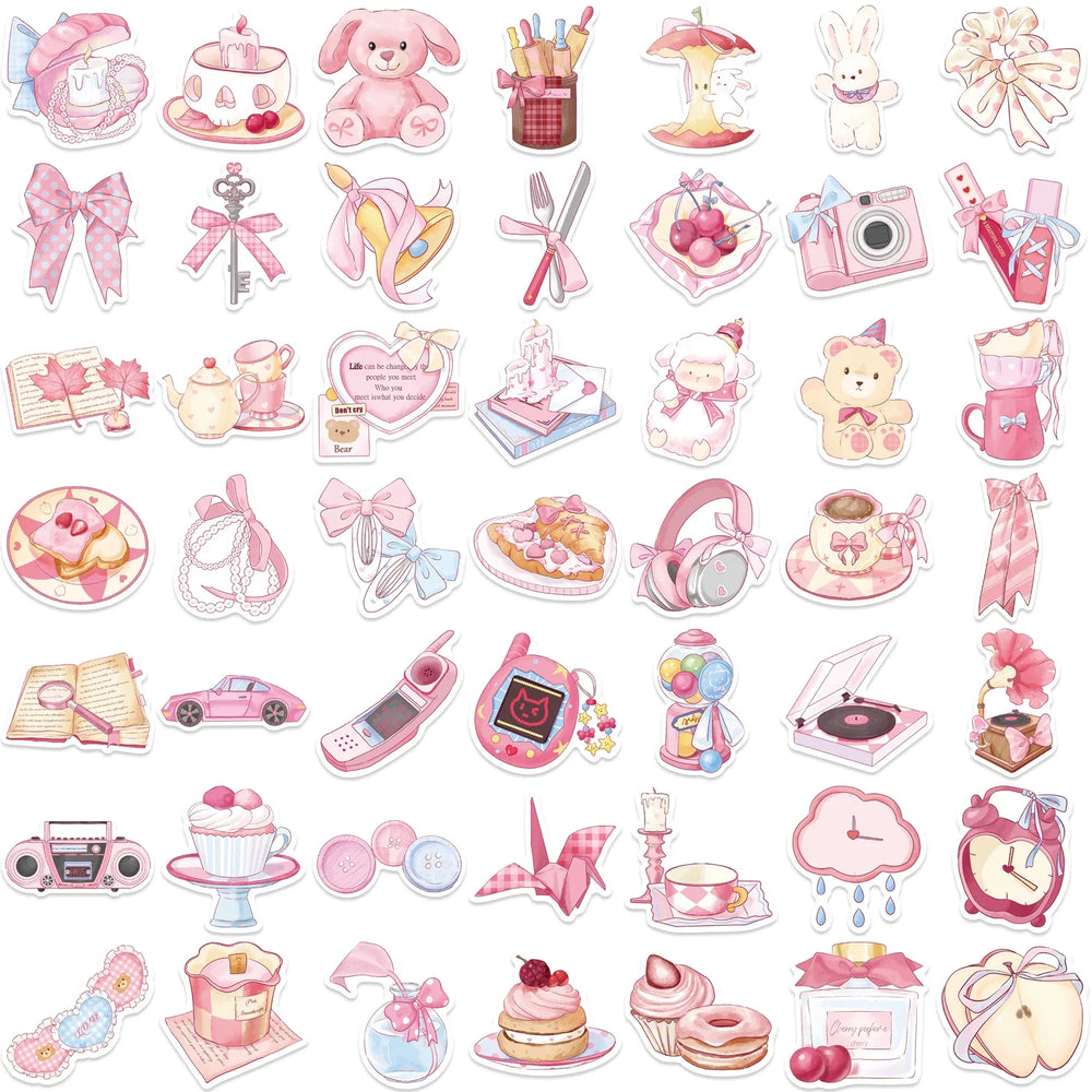50Pcs Kawaii Cartoon Pink Stickers Cute Aesthetics DIY Toy Gift Graffiti Waterproof Decal for Phone Luggage Laptop Scrapbook (ONLINE ORDER ONLY)