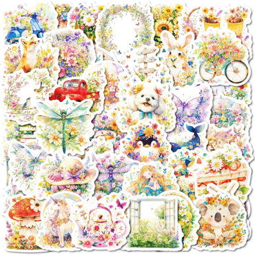 10/50Pcs Retro Flower World Stickers Graffiti Decals for Kids Scrapbooking Notebook Travel Luggage Bike Phone Aesthetic Sticker (Online Order Only)