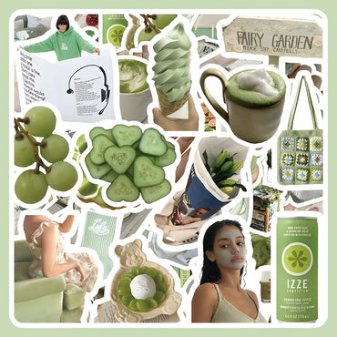 10/30/60PCS Aesthetic Green Stickers Cute Ins Style Simple Decals For Phone Scrapbook Suitcase Phone Laptop Fridge Cartoon Toys (ONLINE ORDER ONLY)