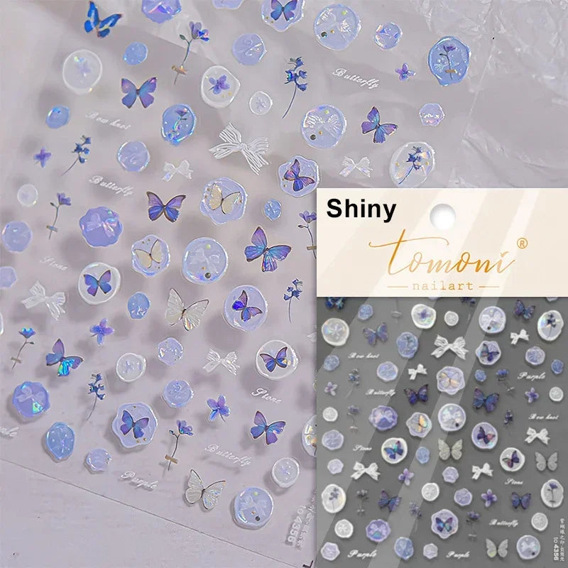 Charming Beautiful Black White Small Butterfly Flower Petal Love Heart Bowknot 5D Self Adhesive Nail Art Sticker Manicure Decals (Online Order Only)
