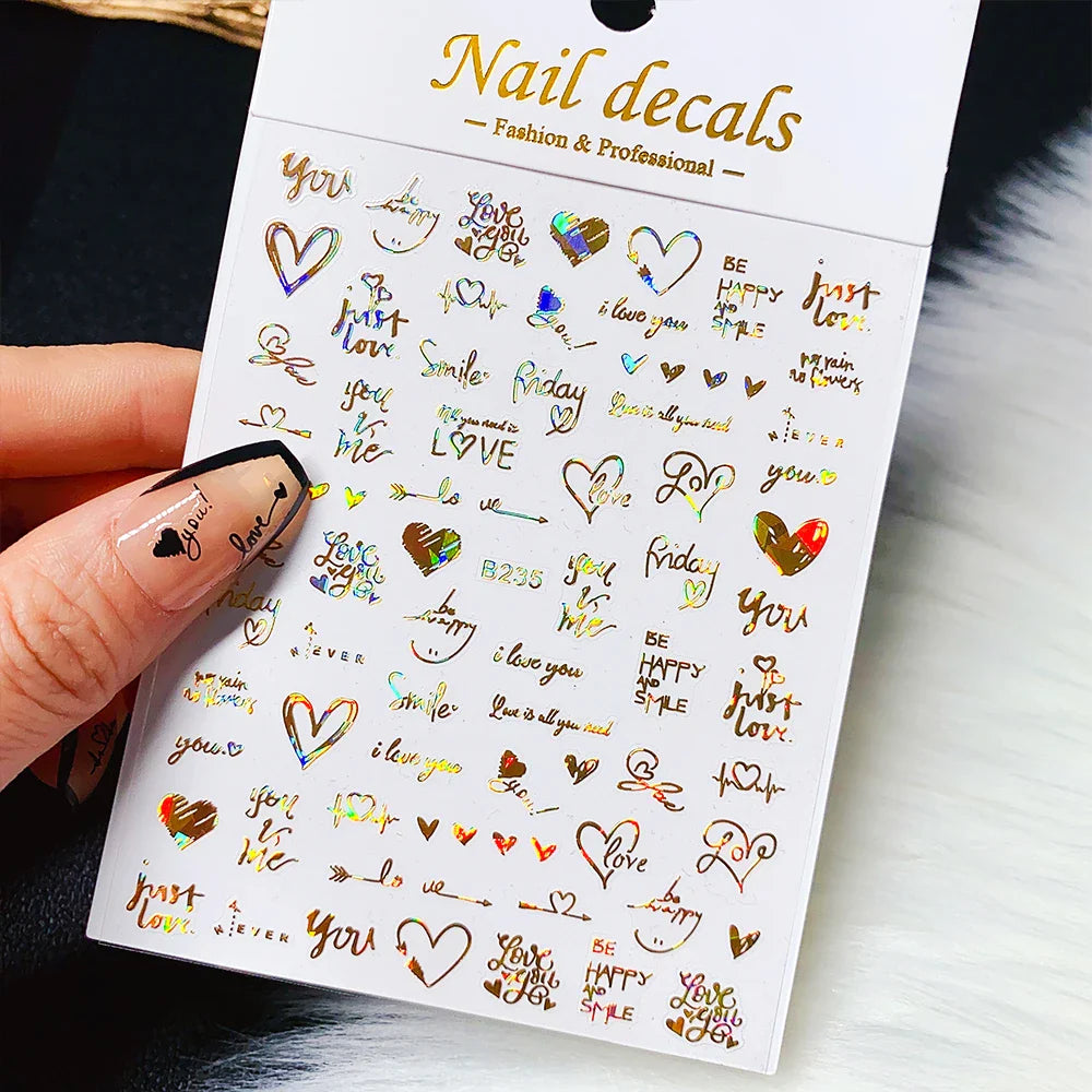 1PC Heart Love Design 3D Nail Art Sticker English Letter Self-Adhesive Slider Valentine's Day DIY Manicure Tips Accessories Tool (ONLINE ORDER ONLY)