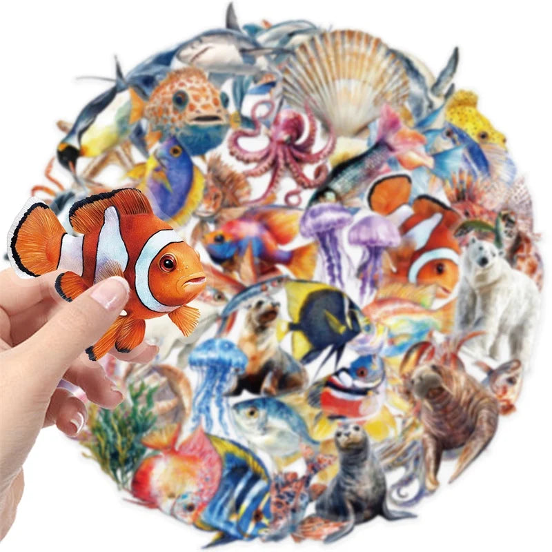 50PCS Cartoon Sea World PET Sticker Aesthetic Decoration Scrapbooking Stationery DIY Hand Accounting Supplies for Kids (ONLINE ORDER ONLY)