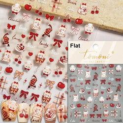 Bowknot Dog puppy Christmas Hat Strawberry Cake Food Coffee Cherry Love Heart Adhesive Nail Art Sticker Reliefs Manicure Decals (Online Order Only)