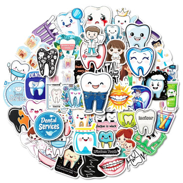 10/50pcs Cute Funny Teeth Care Protect Tooth Stickers Waterproof Graffiti Scrapbook Skateboard Laptop Motorcycle Vinyl Sticker (Online Order Only)