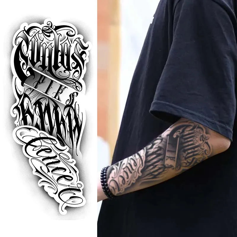 1pc Dark floral waterproof temporary tattoo stickers, lasting 1-2 weeks, simulates semi-permanent fake tattoos (Online Order Only)