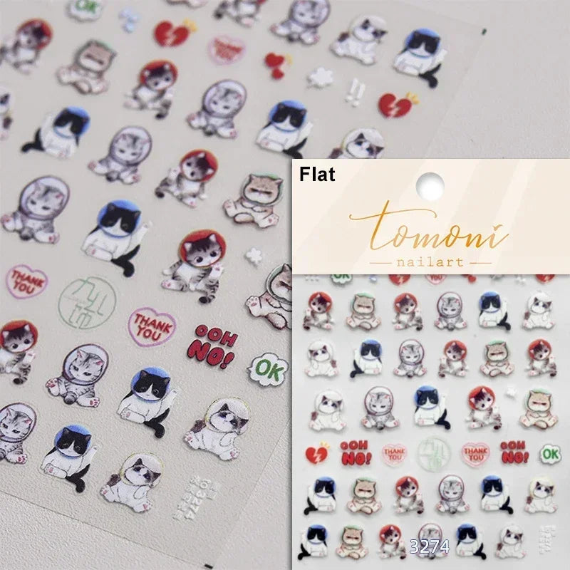 Cute Cat Eye Fishbone Animals Leopard Cat Ginger Cat Kitten Exclamation Point Paw Self Adhesive Nail Art Sticker Manicure Decals (ONLINE ORDER ONLY)