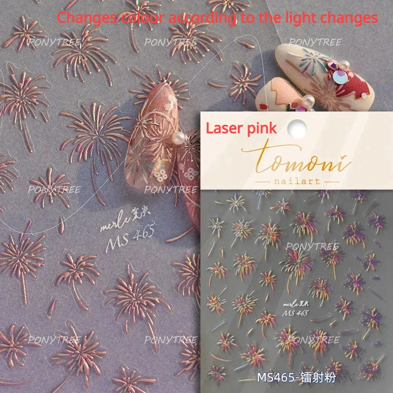 Colorful Fireworks Burst Hot Stamping Process Laser Pink Bright Romantic Self Adhesive Nail Art Stickers Chic Manicure Decals (ONLINE ORDER ONLY)