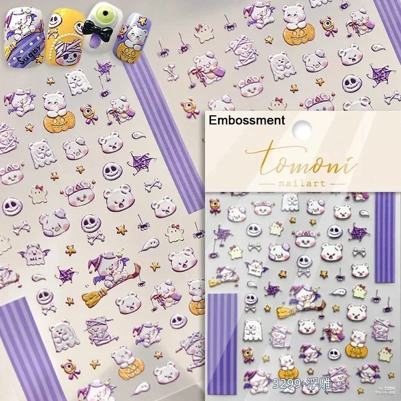 Cat Eye Halloween Terror Spider Cross Rose Love Heart Flower Snake Web Candy Bunny Thrilling Nail Art Stickers Manicure Decals (Online Order Only)