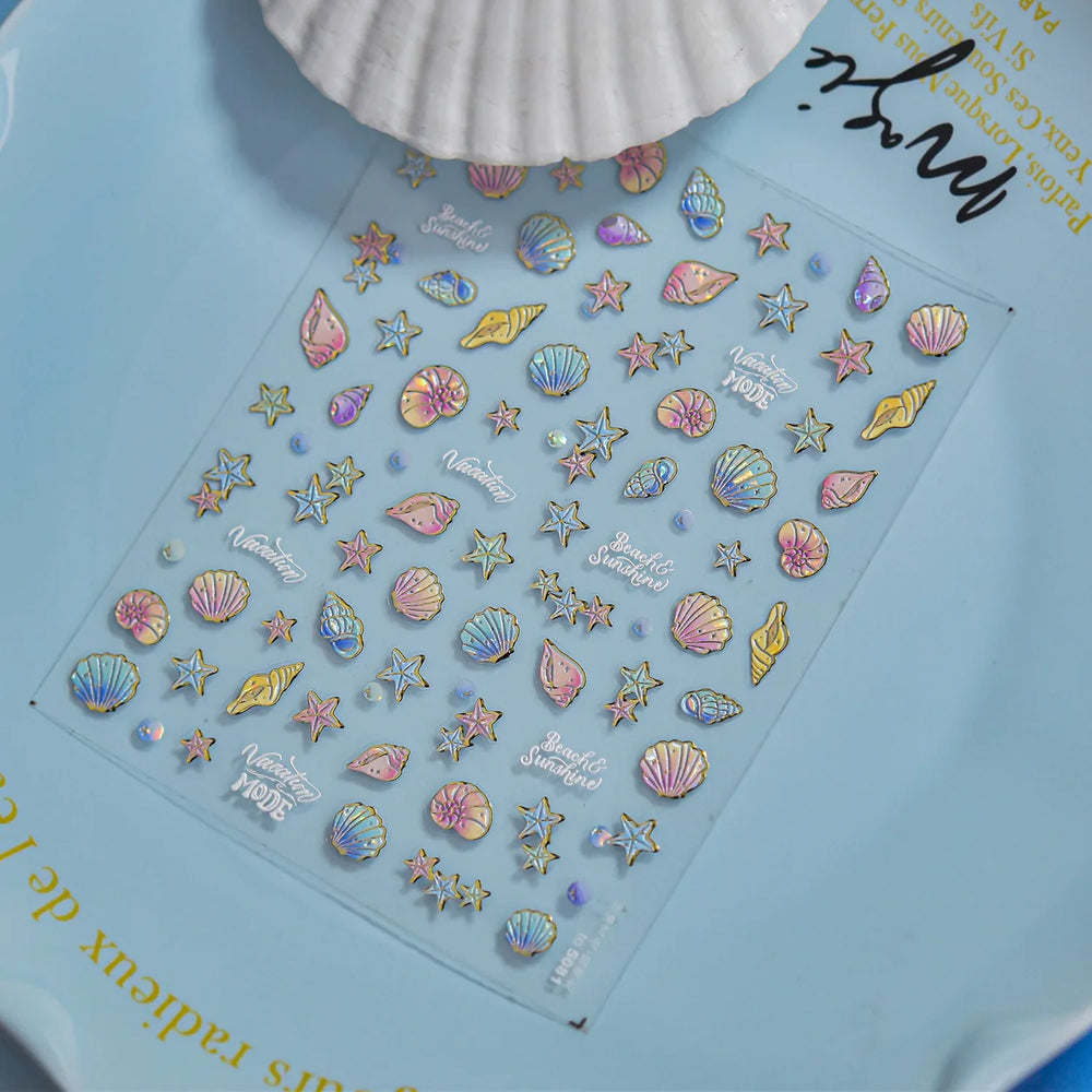 Shiny Colourful Marine Shell Starfish Ocean Elements Star Water Bubbles Star Conch Underwater Nail Art Stickers Manicure Decals (ONLINE ORDER ONLY)