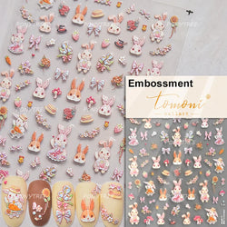 Peach Blossom Flower Yellow Rabbit Bunny Love Heart Delicate Totem 5D Self Adhesive Nail Art Stickers Rhinestone Manicure Decals (ONLINE ORDER ONLY)