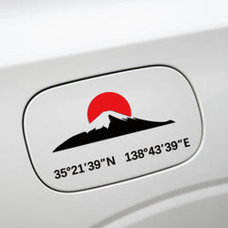 The rising red sun and Mount Fuji Stickers with its longitude and latitude decal,creative&fashion decal for car  laptop (ONLINE ORDER ONLY)