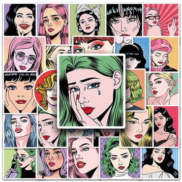 10/30/50pcs Retro Pop Style Girl Anime Stickers Decals Laptop Motorcycle Skateboard Car Phone Guitar Decoration Sticker Kids Toy (ONLINE ORDER ONLY)